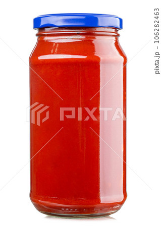 Tomato sauce jar isolated on white background, full depth of field. Tomato sauce jar isolated on white background, full depth of field. 106282463