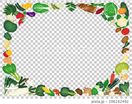 帶有水彩插圖的框架，其中有蔬菜和蘑菇的圓圈 106282492