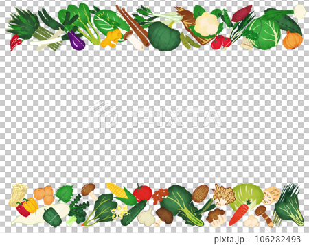野菜ときのこの水彩風イラストが上下にあるフレーム 106282493