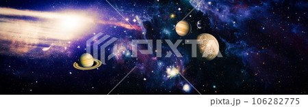 planets, stars and galaxies in outer space showing the beauty of space exploration. Elements furnished by NASA 106282775