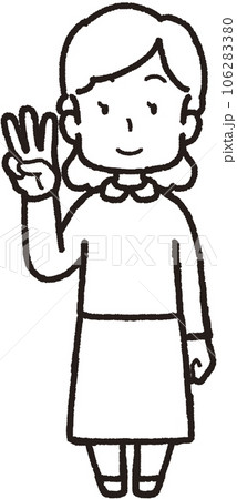 右手で3本指をして笑う女性の全身線画イラスト 右手で3本指をして笑う女性の全身線画イラスト 106283380