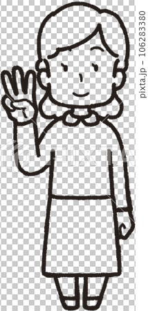右手で3本指をして笑う女性の全身線画イラスト 右手で3本指をして笑う女性の全身線画イラスト 106283380