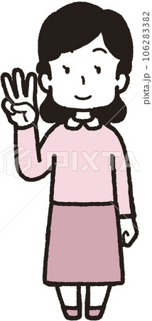 右手で3本指をして笑う女性の全身イラスト 右手で3本指をして笑う女性の全身イラスト 106283382
