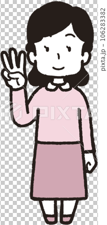 右手で3本指をして笑う女性の全身イラスト 右手で3本指をして笑う女性の全身イラスト 106283382