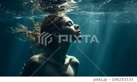 水の中を泳ぐ人魚のような女性(Generative AI) 水の中を泳ぐ人魚のような女性(Generative AI) 106283535