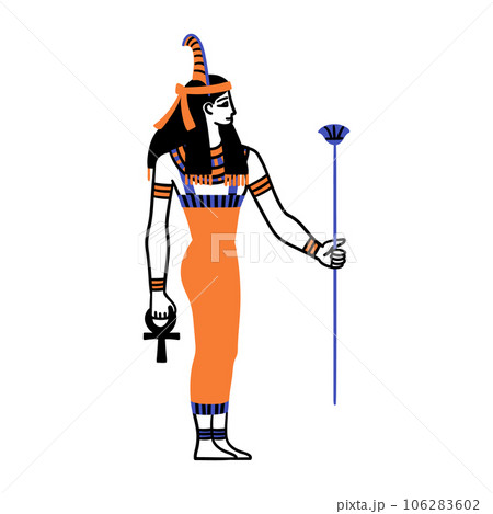 Cartoon Color Character Egyptian God Maat Egypt Myth Concept Flat Design Style. Vector illustration of Ancient Mythology Personage or Sculpture 106283602