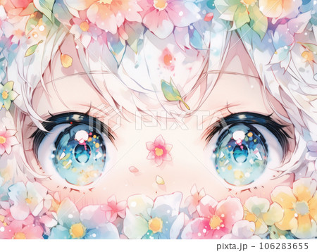 お花と目アップの女の子のイラスト素材 [106283655] - PIXTA