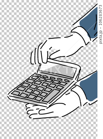 電卓で金額を提示する男性の手のシンプル線画 106283673