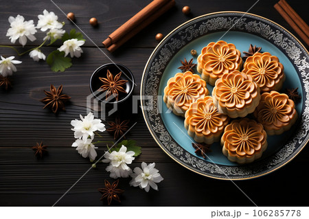 Traditional Chinese mid autumn mooncake festival. Mid-Autumn Festival concept Traditional Chinese mid autumn mooncake festival. Mid-Autumn Festival concept 106285778