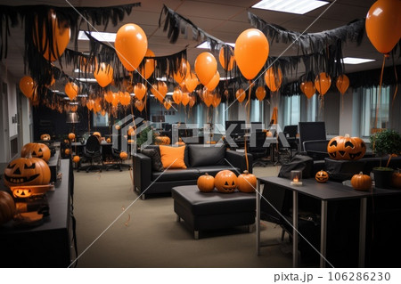 Business office decorate Halloween theme. Generative AI 106286230