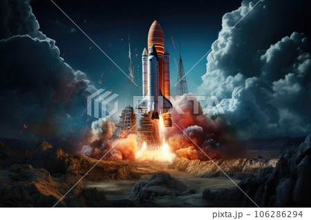 Spaceship launch for exploration galaxy. Space Rocket Generative AI 106286294
