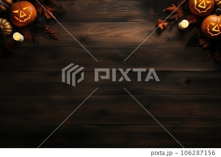 Halloween theme on wooden desk with copy space. thanksgiving. Generative AI 106287156