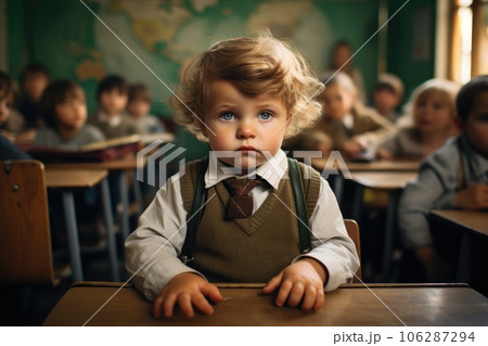 Preschool pupil children learning a nursery rhyme in a class. Generative AI 106287294