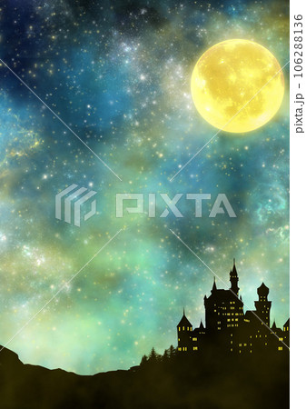 星空に輝くお月様とお城の風景 106288136