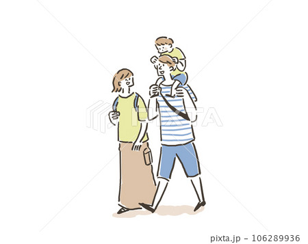 子供を肩車するお父さん(男性)と女性(お母さん) 子供を肩車するお父さん(男性)と女性(お母さん) 106289936