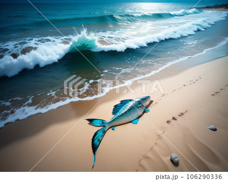 海岸に打ち上げられた1匹の魚のイメージ 海岸に打ち上げられた1匹の魚のイメージ 106290336