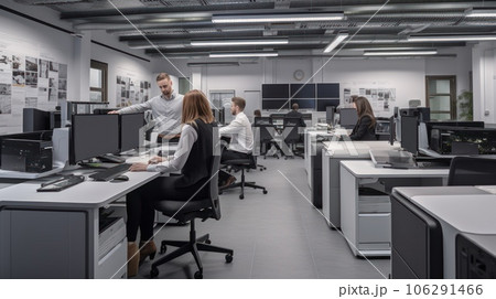 Successful team. Group of young business people working and communicating together in creative office.AI Generative. 106291466