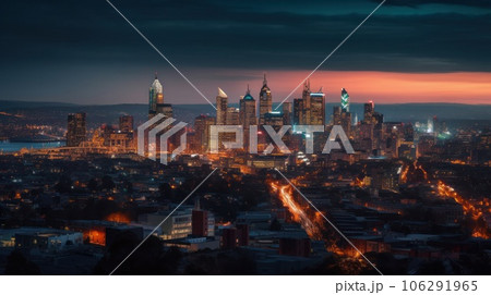 Panoramic skyline and modern commercial buildings with empty asphalt road. AI Generative. 106291965