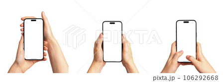 Hand holding, using smartphone mockups, mobile phone mock-ups set isolated on white background Hand holding, using smartphone mockups, mobile phone mock-ups set isolated on white background 106292668