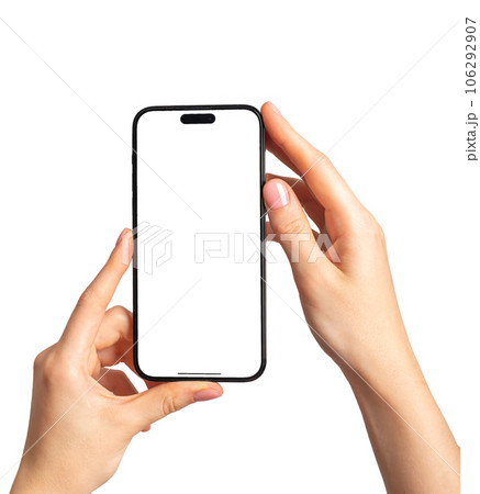 Iphone screen mock up, mobile phone, smartphone mockup in hand isolated on white background 106292907