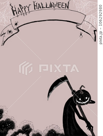 オバケや死神などのハロウィンイラストのテンプレート、縦 オバケや死神などのハロウィンイラストのテンプレート、縦 106292980