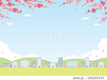 春の街の風景のイラスト_横_1 106293334