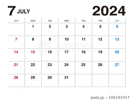 2024年7月のメモが書けるカレンダー 2024年7月のメモが書けるカレンダー 106293457