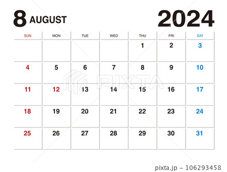 2024年8月のメモが書けるカレンダー 2024年8月のメモが書けるカレンダー 106293458