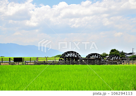 朝倉市の風景 三連水車 朝倉市の風景 三連水車 106294113