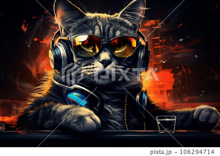 Cat DJ in Sunglasses Isolated on White Background. Generative ai