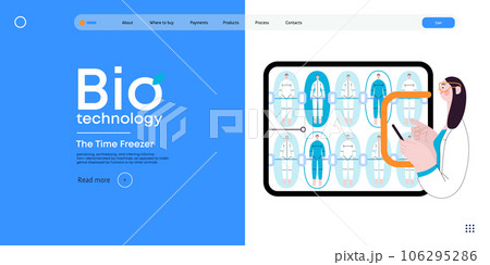 Bio Technology, Cryocapsule Time Freezer -modern flat vector concept illustration of futuristic cryocapsules resembling frozen time vaults. Metaphor of preserving life, time through cryonic technology 106295286