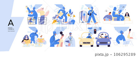 Artificial intelligence, modern flat vector concept illustrations of AI effectively replacing humans in they everyday life. Metaphor of AI advantage, superiority and dominance concept 106295289