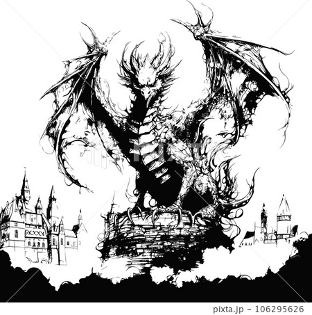 Krakow dragon black and white ink vector illustration 106295626