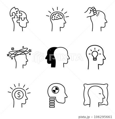 Mental health icon set. Emotional support, inspiration, opportunity. Psychology therapy sign. 106295661