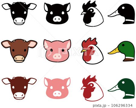 牛・豚・ニワトリ・鴨のイラストのイラスト素材 [106296334] - PIXTA