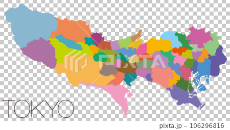 Map of Tokyo 23 wards and Tama area division 106296816