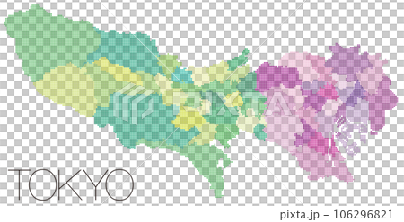 東京都のドット地図 23区と多摩地域 エリア分け 106296821