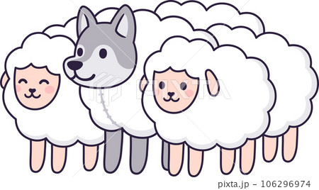 Cartoon Wolf in sheep's clothing Cartoon Wolf in sheep's clothing 106296974