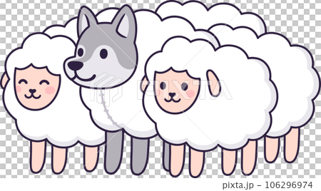 Cartoon Wolf in sheep's clothing Cartoon Wolf in sheep's clothing 106296974