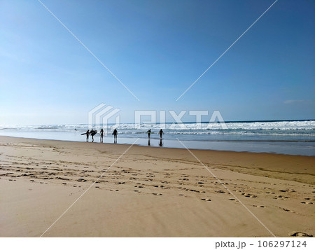 Surfers  day silhouette beach Portugal 106297124