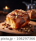 Delicious cube croissant with chocolate and caramel on a dark background 106297366