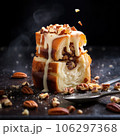 Delicious cube croissant with chocolate and caramel on a dark background 106297368
