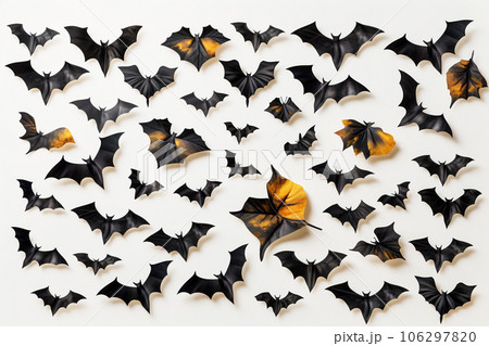 Bats and autumn leaves isolated on white background for Halloween theme 106297820