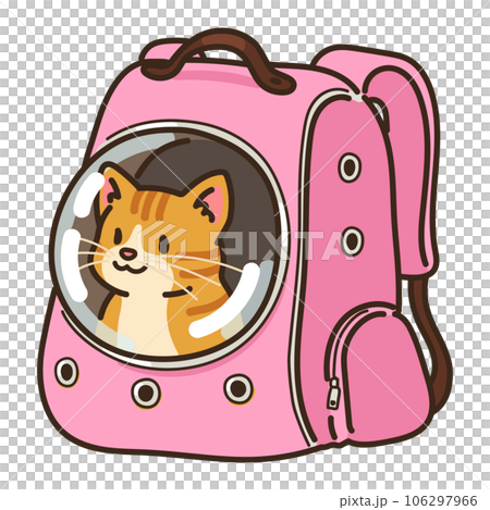 キャリーバッグに入ったシンプルで可愛い茶トラ猫のイラスト　主線あり 106297966