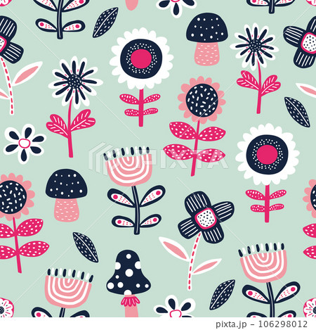 Seamless pattern with abstract flowers. Creative floral surface design. Vector design for paper, cover, fabric interior decor 106298012
