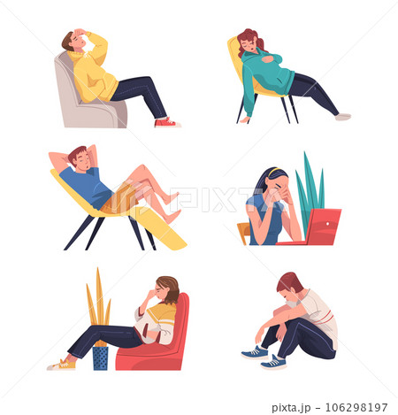 Tired Young Man and Woman Vector Illustration Set Tired Young Man and Woman Vector Illustration Set 106298197