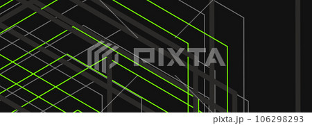 Black abstract modern background with gray and orange geometric lines and outlines. Black abstract modern background with gray and orange geometric lines and outlines. 106298293