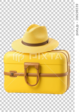 Suitcase with summer hat isolated 106298539