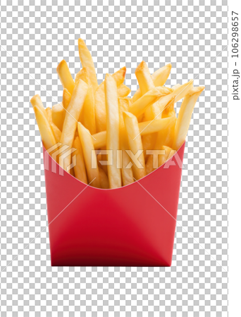 Fries inside a red bag isolated Fries inside a red bag isolated 106298657