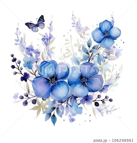 Watercolor blue flowers 106298981
